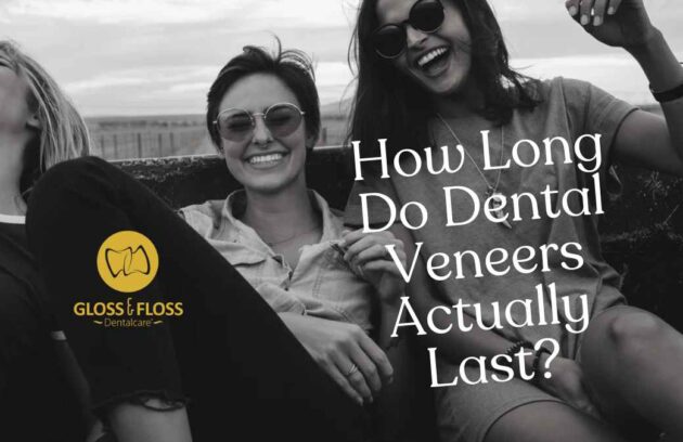 Tre leende kvinnor i solglasögon – illustration för blogg om hur länge tandfasader håller | Gloss & Floss Dental Care Stockholm