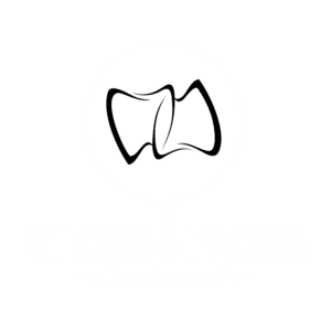 Logotyp för Gloss & Floss Dental Care med två tänder och Gloss & Floss Dental Care med bokstäver.