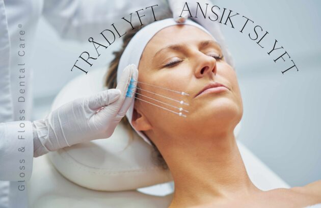 Kvinna som får en trådlyftsbehandling i ansiktet av medicinsk personal på Gloss & Floss.