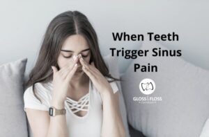 Woman massaging her sinuses due to dental sinusitis.