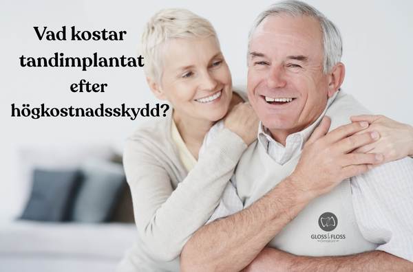 Leende äldre par som kramas efter tandimplantat – vad kostar tandimplantat efter högkostnadsskydd hos Gloss & Floss i Stockholm?